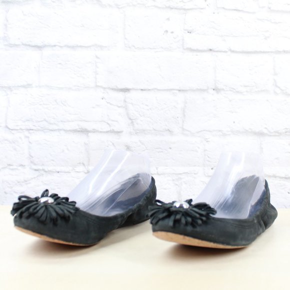 COACH Black Leather Floral Patch Slip On Ballet Flats Shoes Size 8 B - Picture 2 of 9